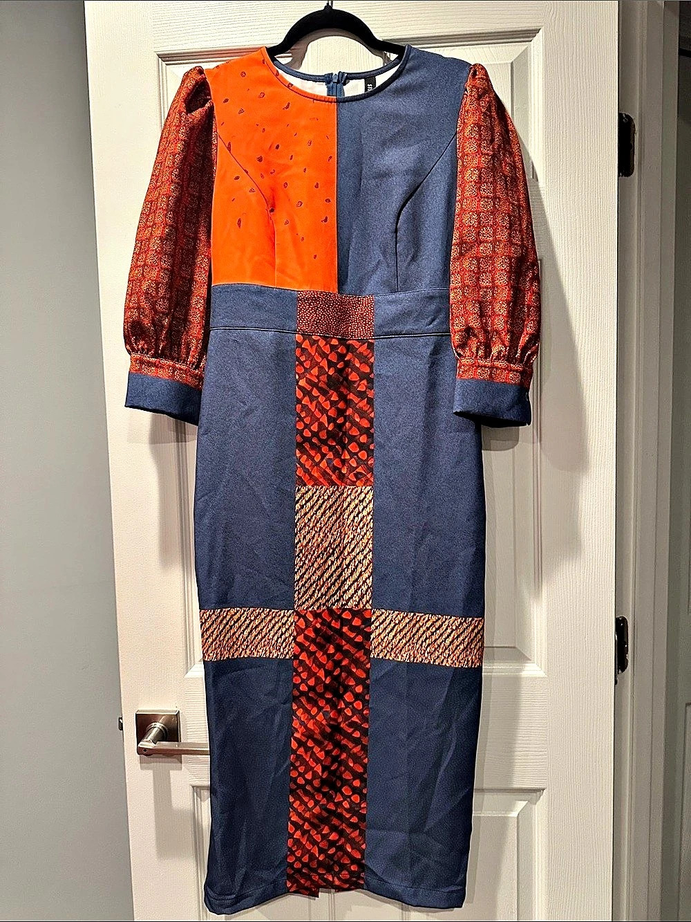 STYLEWE Color Block Midi Dress in Blue & Orange